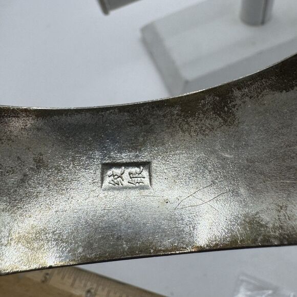 Vintage Lotus Flower Cuff Bracelet Silver Tone - Picture 4 of 9